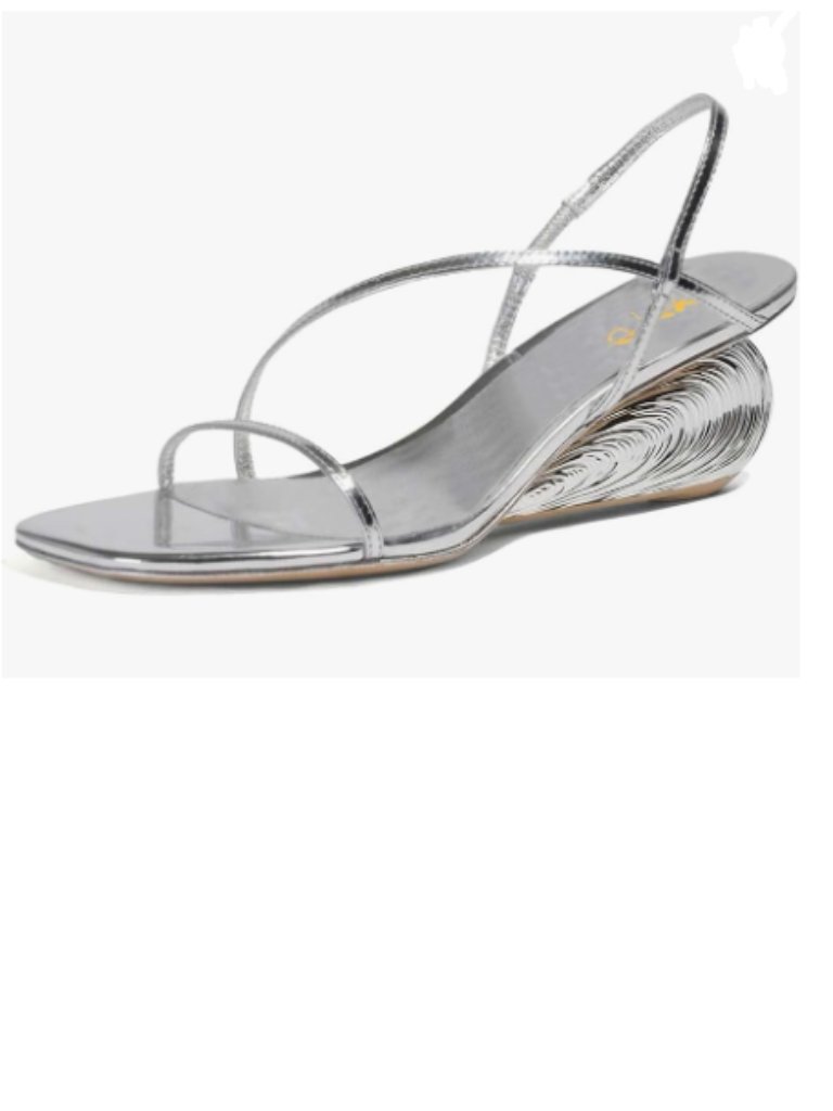 Xyd Silver Square Open Toe Shell Wedge Heels Slender Straps Slingback Sandals